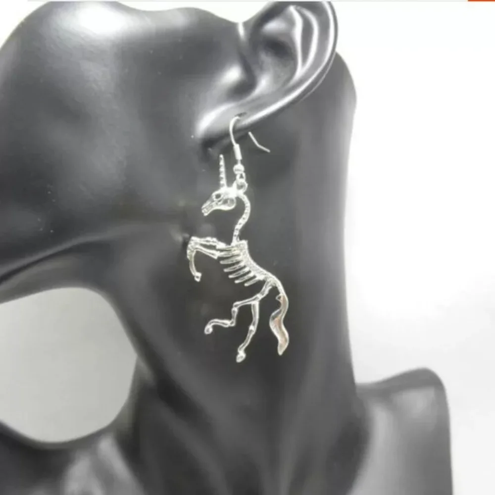 Silver Unicorn Skeleton Earrings
